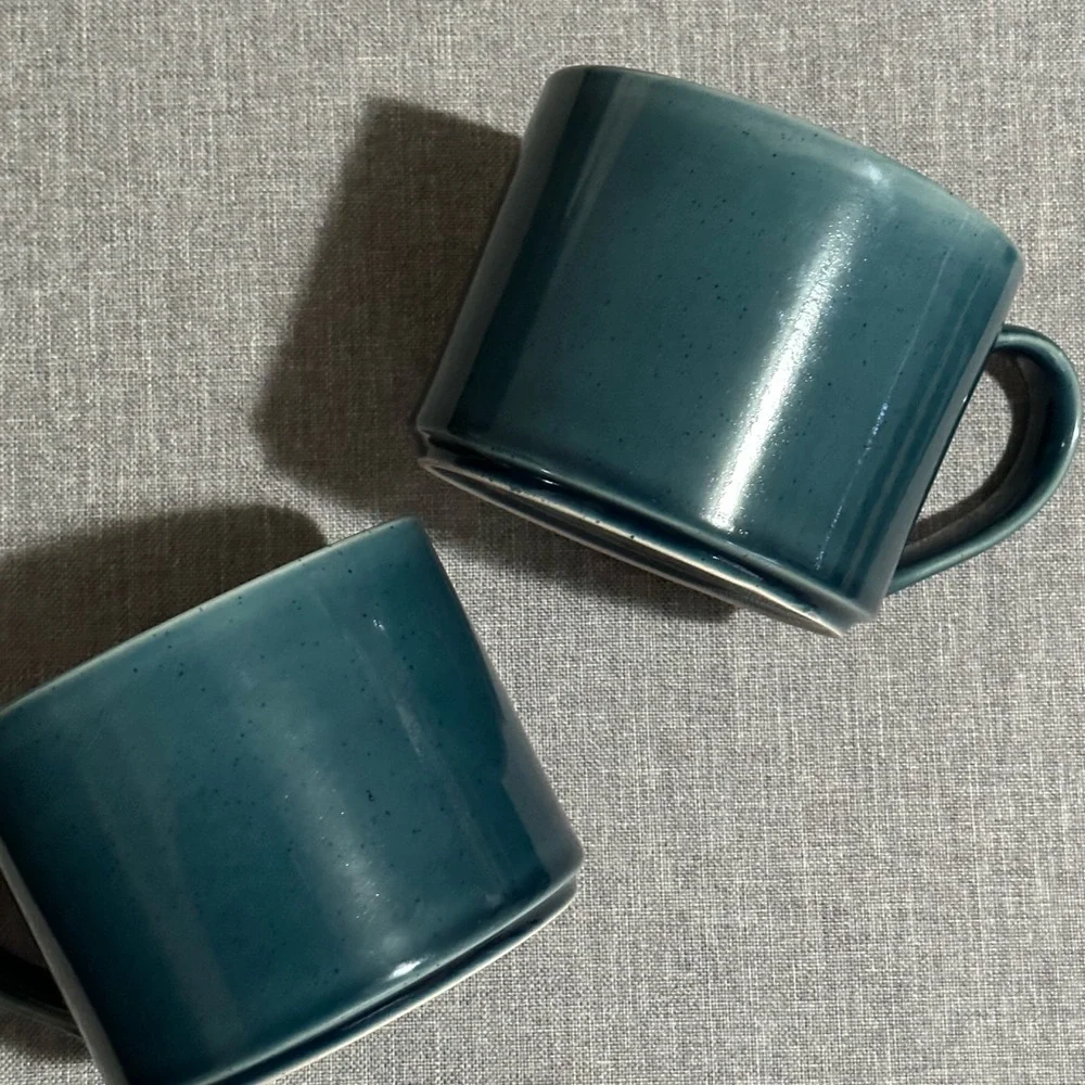 Pier 1 Imports Stoneware Large Mugs Teal Set of 2